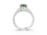 White gold Fancy Green Round Cut Diamond Split Shank Ring with Pavé Band and Four-Prong Setting_87