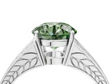 White gold Fancy Green Round Cut Diamond Split Shank Ring with Pavé Band and Four-Prong Setting_88