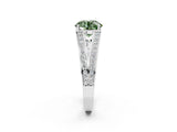 White gold Fancy Green Round Cut Diamond Split Shank Ring with Pavé Band and Four-Prong Setting_91