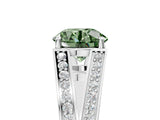White gold Fancy Green Round Cut Diamond Split Shank Ring with Pavé Band and Four-Prong Setting_93