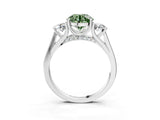 White gold Fancy Green Round Cut Diamond Three-Stone Engagement Ring with Prong Setting and Pavé Band_3