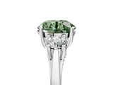 White gold Fancy Green Round Cut Diamond Three-Stone Engagement Ring with Prong Setting and Pavé Band_5