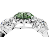 White gold Fancy Green Round Cut Diamond Three-Stone Halo Ring with Prong Setting and Pavé Accents_4