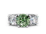 White gold Fancy Green Round Cut Diamond Three-Stone Ring with Channel Set Band and Four-Prong Setting_60