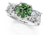 White gold Fancy Green Round Cut Diamond Three-Stone Ring with Channel Set Band and Four-Prong Setting_62
