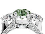 White gold Fancy Green Round Cut Diamond Three-Stone Ring with Channel Set Band and Four-Prong Setting_65