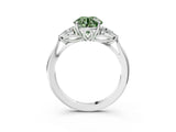 White gold Fancy Green Round Cut Diamond Three-Stone Ring with Pear  Side Stones and Prong Setting_146