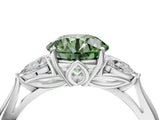 White gold Fancy Green Round Cut Diamond Three-Stone Ring with Pear  Side Stones and Prong Setting_151