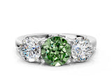 White gold Fancy Green Round Cut Diamond Three-Stone Ring with Prong Setting and Classic Band_123
