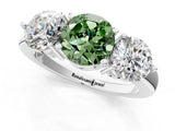 White gold Fancy Green Round Cut Diamond Three-Stone Ring with Prong Setting and Classic Band_124