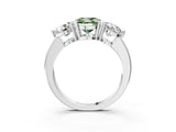 White gold Fancy Green Round Cut Diamond Three-Stone Ring with Prong Setting and Classic Band_126