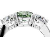 White gold Fancy Green Round Cut Diamond Three-Stone Ring with Prong Setting and Classic Band_127