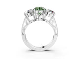 White gold Fancy Green Round Cut Diamond Three-Stone Ring with Prong Setting and Textured Band_15