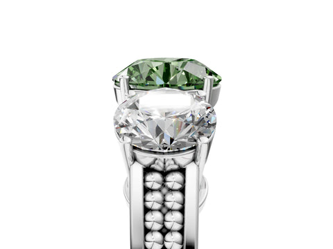 White gold Fancy Green Round Cut Diamond Three-Stone Ring with Prong Setting and Textured Band_17