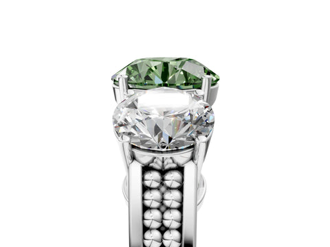 White gold Fancy Green Round Cut Diamond Three-Stone Ring with Prong Setting and Textured Band_5