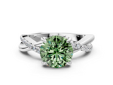 White gold Fancy Green Round  Cut Diamond Twist Band Solitaire with Prong Setting_41