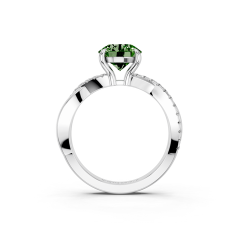 White gold Fancy Green Round  Cut Diamond Twist Band Solitaire with Prong Setting_5