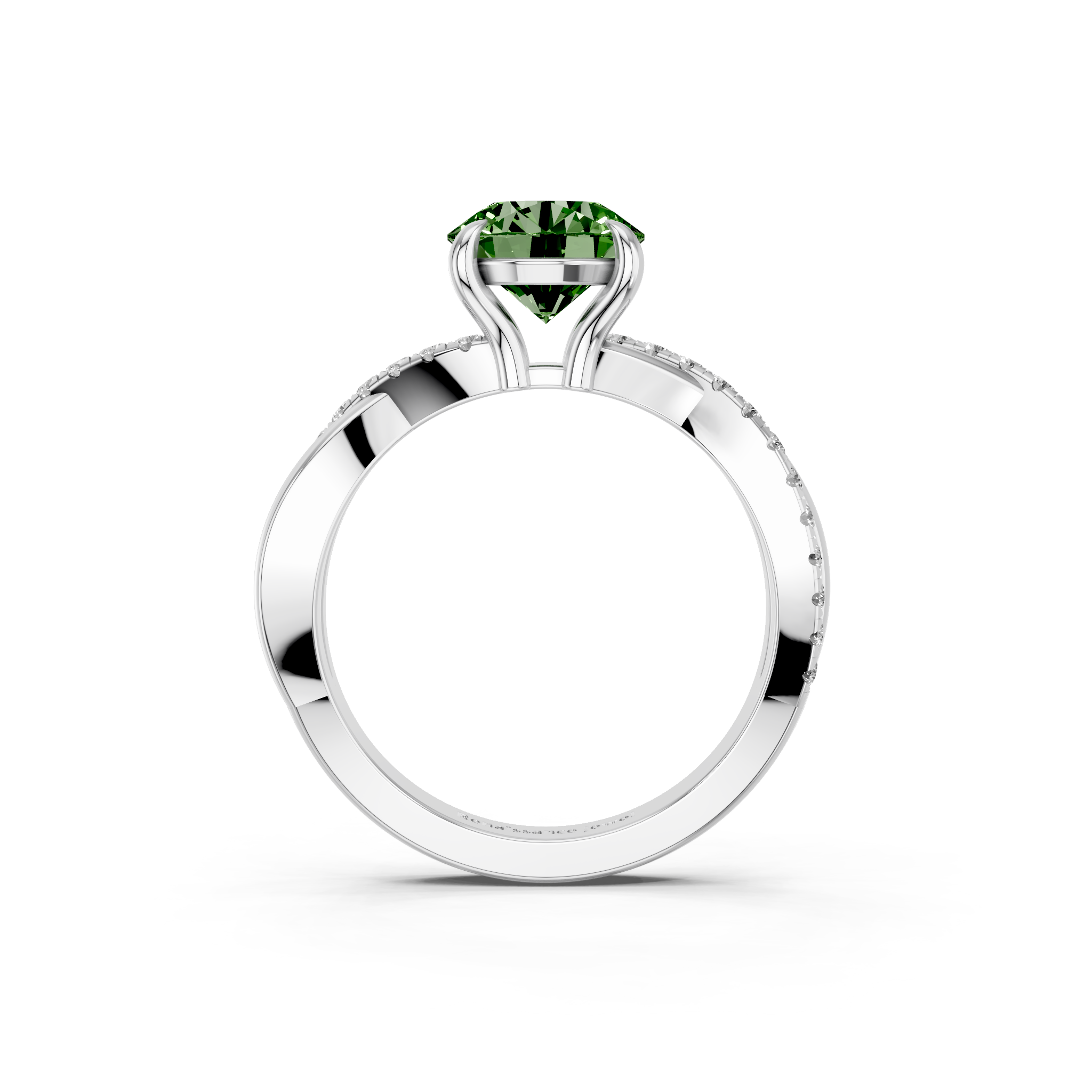 White gold Fancy Green Round  Cut Diamond Twist Band Solitaire with Prong Setting_5