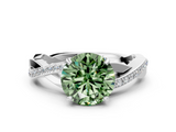White gold Fancy Green Round  Cut Diamond Twisted Band Engagement Ring with Prong Setting_3