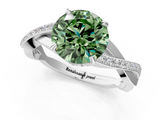 White gold Fancy Green Round  Cut Diamond Twisted Band Engagement Ring with Prong Setting_4