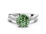 White gold Fancy Green Round  Cut Diamond Twisted Band with Pavé Setting and Four-Prong Setting_20