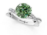 White gold Fancy Green Round  Cut Diamond Twisted Band with Pavé Setting and Four-Prong Setting_21