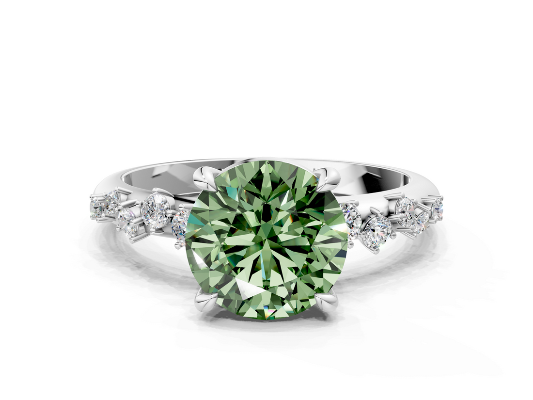 White gold Fancy Green Round  Cut Diamond Vine Band with Four-Prong Setting_71