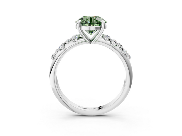 Platinum Fancy Green Round  Cut Diamond Vine Band with Four-Prong Setting