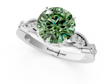White gold Fancy Green Round  Cut Diamond with Milgrain Marquise and Bezel Accents on a Solitaire Band with Prong Setting_192