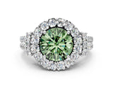 White gold Fancy Green Round  Cut Double Halo Diamond Engagement Ring with Pave Band and Four-Prong Setting_55
