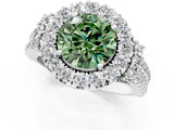 White gold Fancy Green Round  Cut Double Halo Diamond Engagement Ring with Pave Band and Four-Prong Setting_56