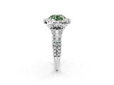 White gold Fancy Green Round  Cut Double Halo Diamond Engagement Ring with Pave Band and Four-Prong Setting_57