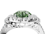 White gold Fancy Green Round  Cut Double Halo Diamond Engagement Ring with Pave Band and Four-Prong Setting_59