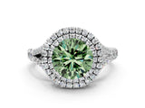 White gold Fancy Green Round  Cut Double Halo Split Shank Diamond Ring with Prong Setting_48