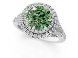 White gold Fancy Green Round  Cut Double Halo Split Shank Diamond Ring with Prong Setting_50