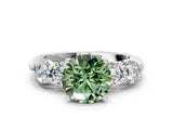 White gold Fancy Green Round  Cut Five-Stone Prong Set Diamond Ring with Classic Band_132