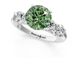 White gold Fancy Green Round  Cut Five-Stone Prong Set Diamond Ring with Classic Band_133