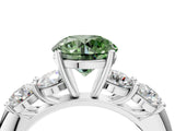 White gold Fancy Green Round  Cut Five-Stone Prong Set Diamond Ring with Classic Band_145
