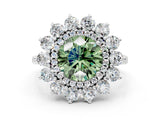White gold Fancy Green Round Cut Halo Cluster Diamond Ring with Pave Band and Four-Prong Setting_12