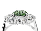 White gold Fancy Green Round Cut Halo Cluster Diamond Ring with Pave Band and Four-Prong Setting_16