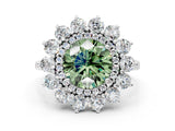 White gold Fancy Green Round Cut Halo Cluster Diamond Ring with Pave Band and Four-Prong Setting_18