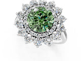 White gold Fancy Green Round Cut Halo Cluster Diamond Ring with Pave Band and Four-Prong Setting_19