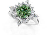 White gold Fancy Green Round Cut Halo Diamond Cluster Ring with Marquise and Round Stones on a White Gold Band with Prong Setting_1