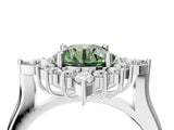 White gold Fancy Green Round Cut Halo Diamond Cluster Ring with Marquise and Round Stones on a White Gold Band with Prong Setting_4