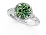 White gold Fancy Green Round  Cut Halo Diamond Engagement Ring with Pave Band and Four-Prong Setting_29