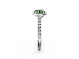 White gold Fancy Green Round  Cut Halo Diamond Engagement Ring with Pave Band and Four-Prong Setting_30