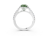White gold Fancy Green Round  Cut Halo Diamond Engagement Ring with Pave Band and Four-Prong Setting_31