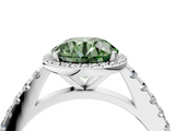 White gold Fancy Green Round  Cut Halo Diamond Engagement Ring with Pave Band and Four-Prong Setting_32