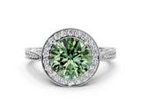 White gold Fancy Green Round Cut Halo Diamond Engagement Ring with Split Shank Band and Four-Prong Setting_12
