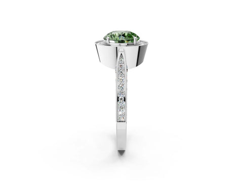White gold Fancy Green Round Cut Halo Diamond Engagement Ring with Split Shank Band and Four-Prong Setting_14